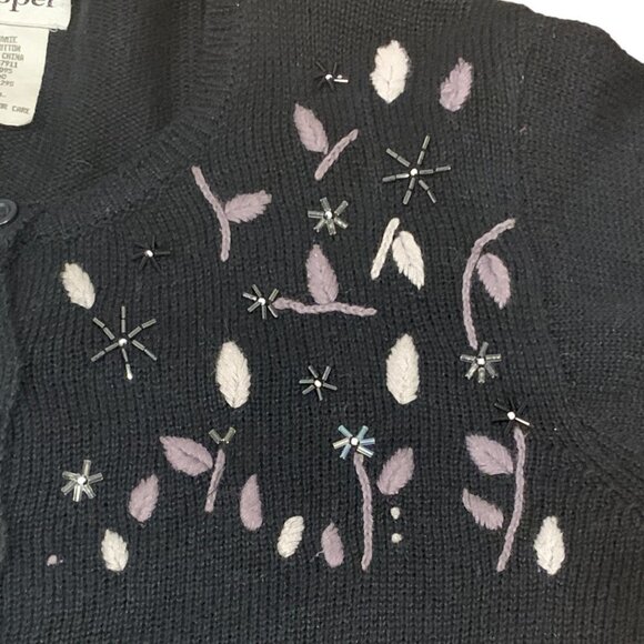 Vintage Black Beaded Embroidered Cardigan Sz S by Wrapper  #87B - Picture 9 of 13